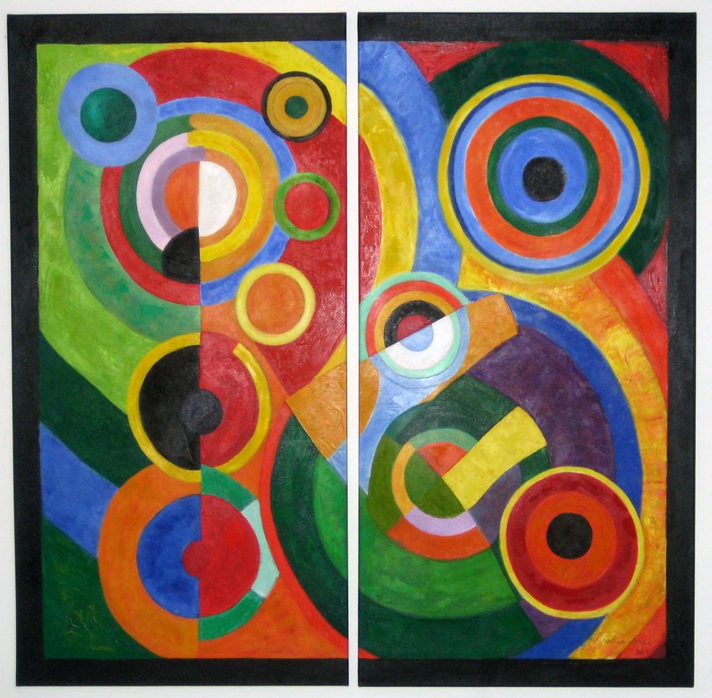 Diptico Oleo sobre lienzo (1,5x1,5 m) - Replica Rhythm, Joie de Vivre by Robert Delaunay